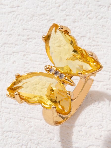 

Casual Citrine Butterfly Open Ring Urban Party Music Festival Jewelry, Yellow, Rings