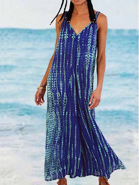 

Loose Casual V Neck Dress, Blue, Dresses