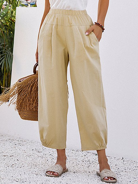 

Loose Casual Plain Pants, Apricot, Pants