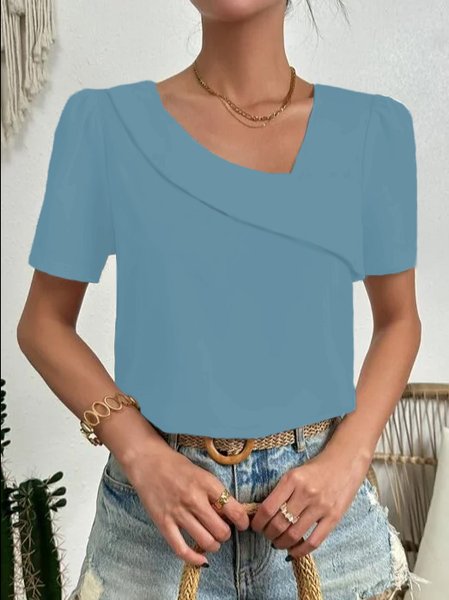 

Casual Asymmetrical Plain Shirt, Blue, Shirts & Blouses