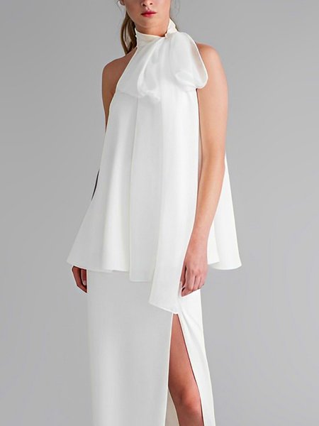 

Plain Elegant Loose Sleeveless Shirt, White, Blouses and Shirts
