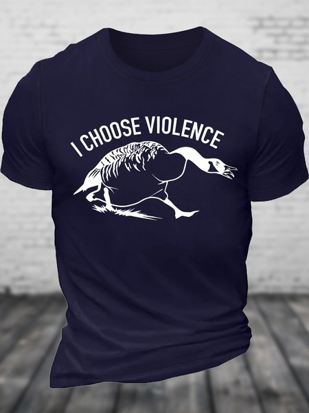 

Men's I Choose Violence Funny Silly Goose Graphic Printing Casual Loose Cotton Text Letters T-Shirt, Purplish blue, T-shirts