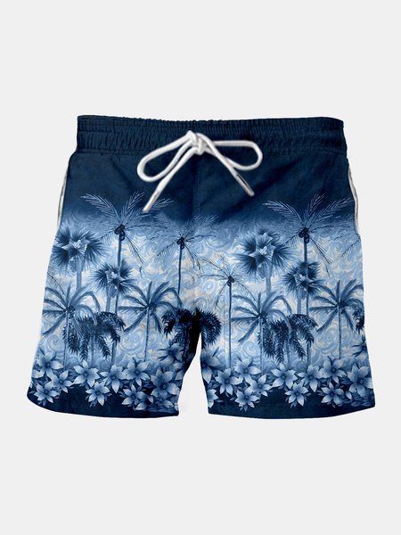 

Coconut Tree Drawstring Beach Shorts, Blue, Men's shorts