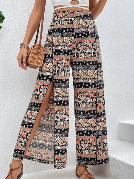 

Paisley Vacation Loose Pants, Black, Pants