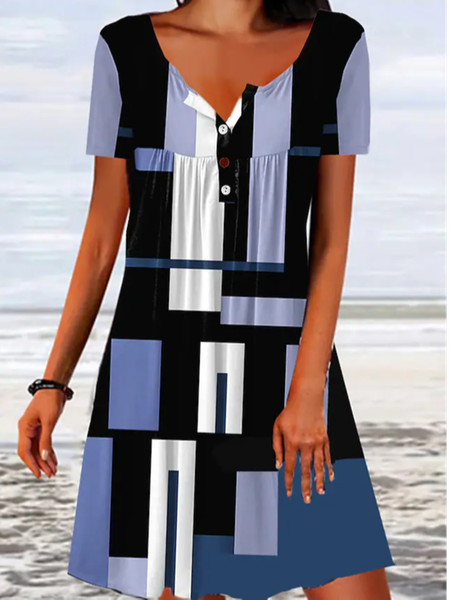 

Casual Color Block Crew Neck Dress, Blue, Dresses