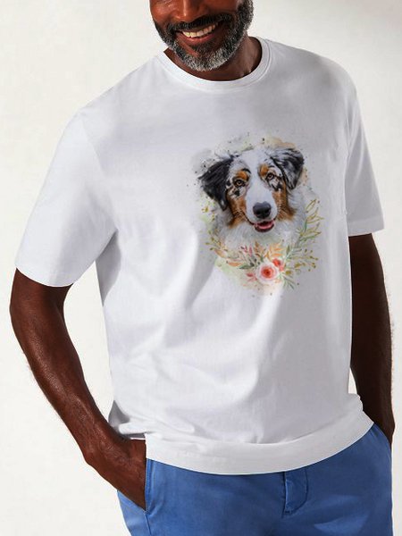 

Dog Round Neck Short Sleeve T-shirt, White, Men's t-shirts