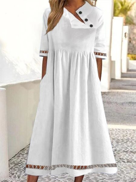 

Plain Cotton And Linen Casual Dress, White, Dresses