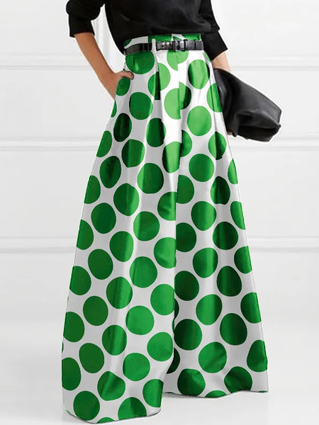 

Loose Polka Dots Urban Fashion Long Wide leg Pants, Green, Pants