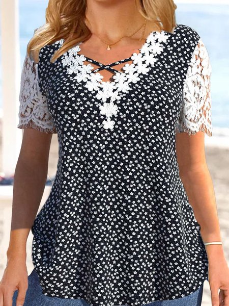 

Casual Regular Fit Jersey V Neck Shirt, Black, Shirts & Blouses