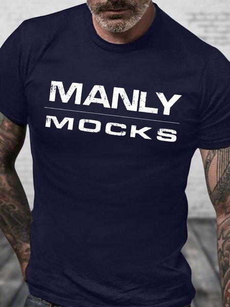 

Men's Manly Mocks Funny Graphic Printing Crew Neck Cotton Casual Text Letters T-Shirt, Purplish blue, T-shirts
