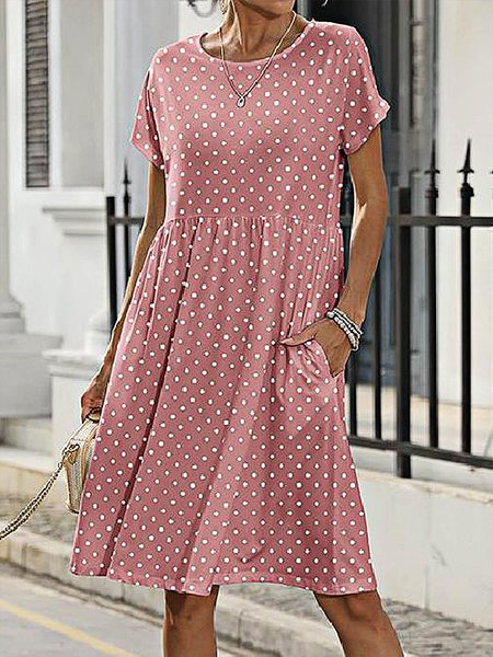 

Polka Dots Crew Neck Casual Dress, Pink, Dresses