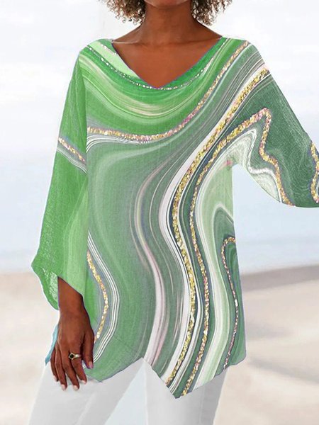 

Cotton And Linen Casual Gradient Pattern Shirt, Green, Shirts & Blouses