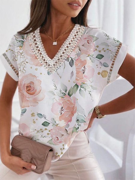 

Casual Floral V Neck Shirt, Pink, Shirts & Blouses