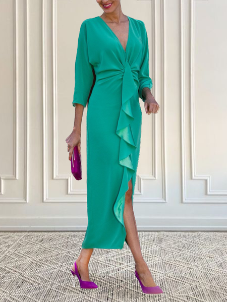

Plain Elegant Regular Fit Long sleeve Dress, Green, Maxi Dresses