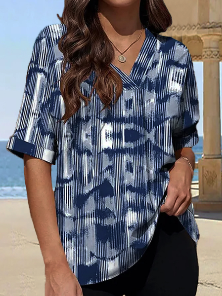 

Vacation Ombre V Neck Shirt, Blue, Shirts & Blouses