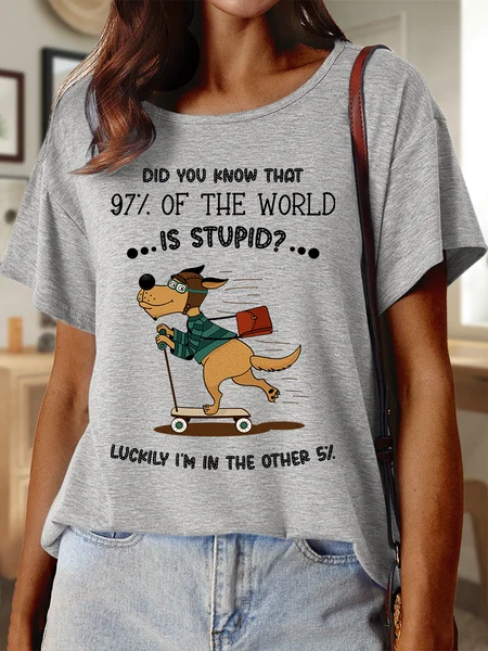 

Lilicloth X Jessanjony Did You Know That 97% Of The World Is Stupid Luckily I'm In The Other 5% Women's Funny Text T-Shirt, Gray, T-shirts