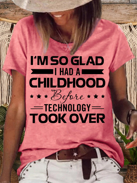 

Women's I'm so glad I had a childhood Funny Letters Casual T-Shirt, Red, T-shirts