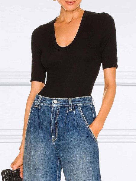 

Crew Neck Regular Fit Urban Plain T-Shirt, Black, Tees