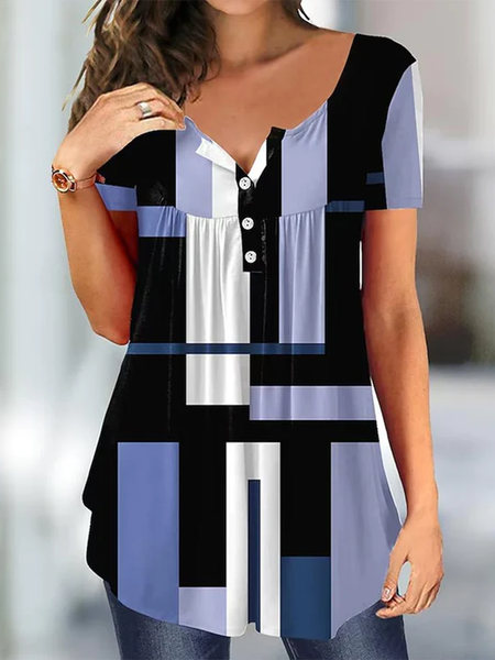 

Special Short Sleeve Print Top, Blue, Shirts & Blouses