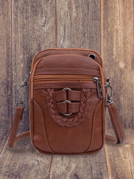 

Antique Soft Leather Zip Multi Pocket One Shoulder Crossbody Bag, Brown, Bags