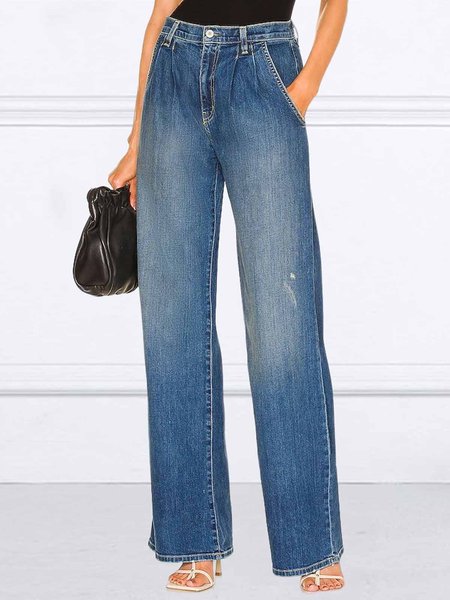

Plain Regular Fit Urban Straight Jeans, Blue, Jeans