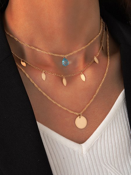 

Gold Geometric Blue Crystal Layered Necklace Everyday Casual Jewelry, Golden, Necklaces
