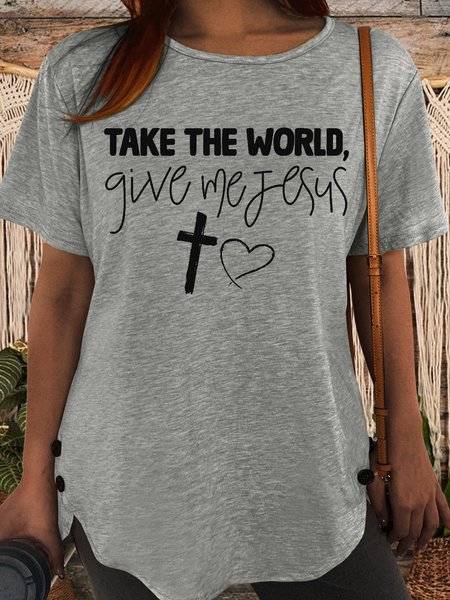 

Women's Take The World Give Me Jesus Christian Casual T-Shirt, Gray, T-shirts