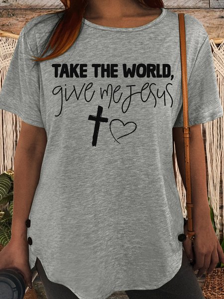 

Women's Take The World Give Me Jesus Christian Casual T-Shirt, Gray, T-shirts