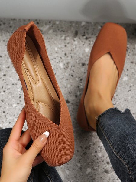 

Breathable Flyknit Square Toe Flats, Brown, Flats