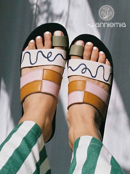 

Embroidery Color Block Casual Toe Ring Slide Sandals, As picture, Sandals