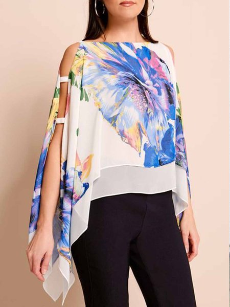 

Cold Shoulder Loose Floral Vacation Shirt, White, Blouses and Shirts