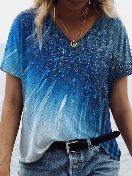 

Casual Gradient Pattern Knitted T-Shirt, Blue, T-Shirts