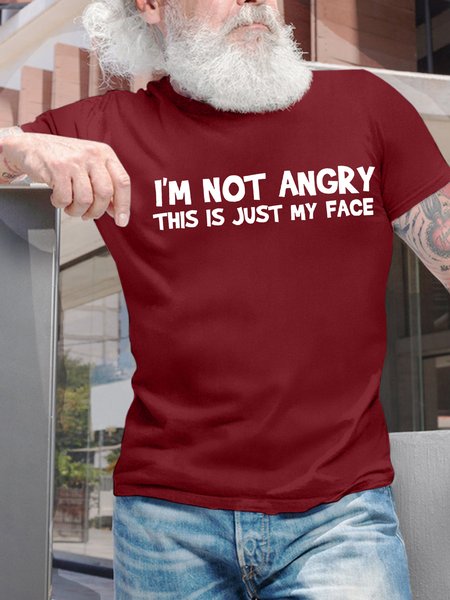 

Men’s I’m Not Angry This Is Just My Face Cotton Regular Fit Casual Text Letters T-Shirt, Red, T-shirts