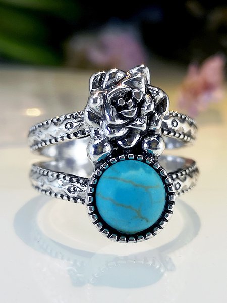 

Vintage Silver Turquoise Floral Ring Casual Maxi Ethnic Jewelry, Rings