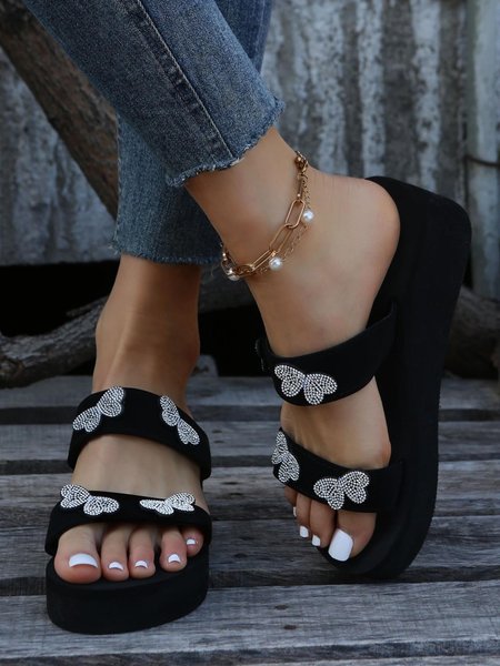 

Summer Butterfly Thick Bottom Fabric Sandal, Black, Sandals