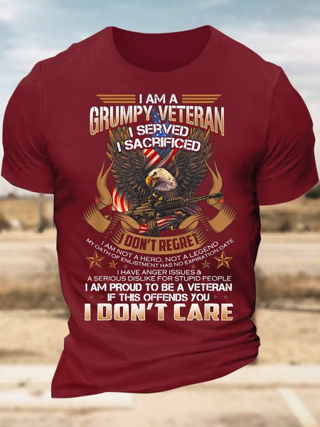 

Men’s I Am Grumpy Veteran I Served I Sacrificed I Don’t Regret Casual Text Letters Regular Fit T-Shirt, Red, T-shirts