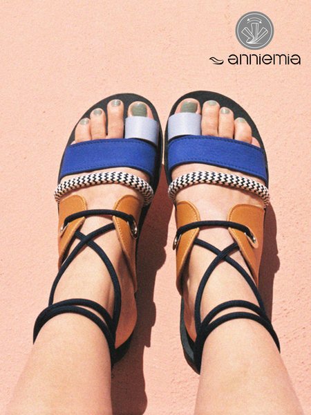 

Women's Color Block Toe Ring Ankle Strap Sandals, Blue, Sandals