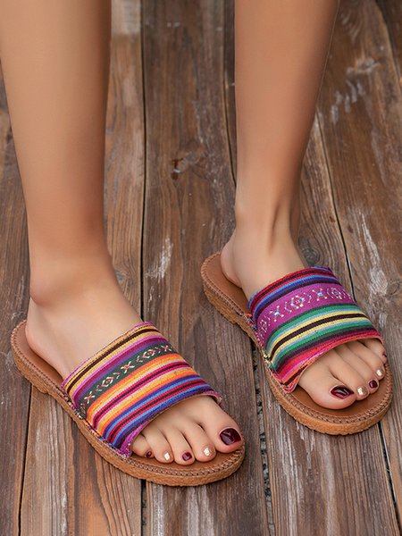 

Vintage Ethnic Print Slippers, Purple, Sandals