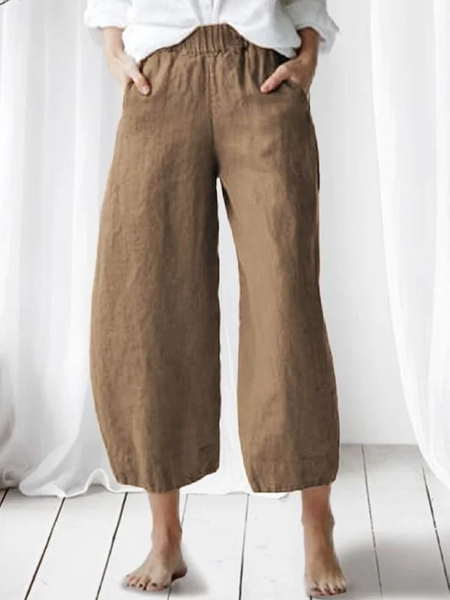 

Cotton And Linen Linen Loose Plain Pants, Khaki, Pants