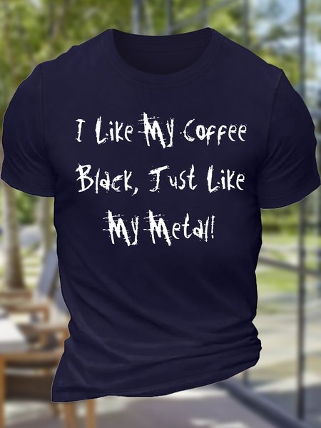 

Men's I Like My Coffee Black Just Like My Metall Funny Graphic Printing Loose Text Letters Cotton Casual T-Shirt, Purplish blue, T-shirts