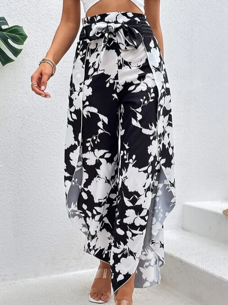 

Loose Vacation Floral Pants, Black, Pants