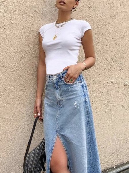 

Daily Plain Crew Neck Casual T-Shirt, White, Tees