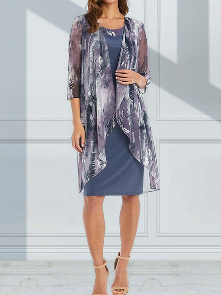 

Mesh 3/4 Sleeve Two-Piece Midi Dress Jacket Mom's Dresses, Navyblue, Formal Dresses