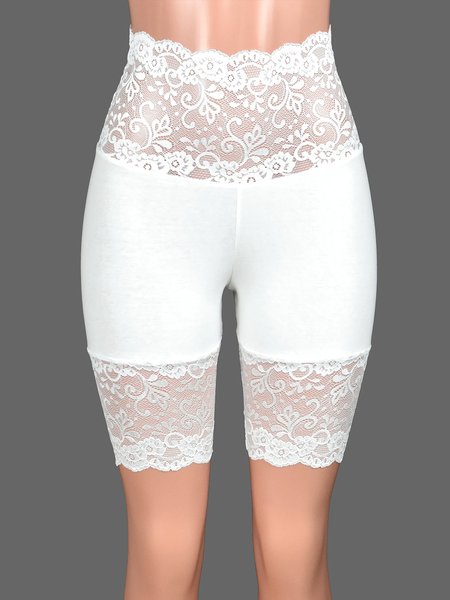 

Casual Lace Tight Plain Leggings, White, Leggings