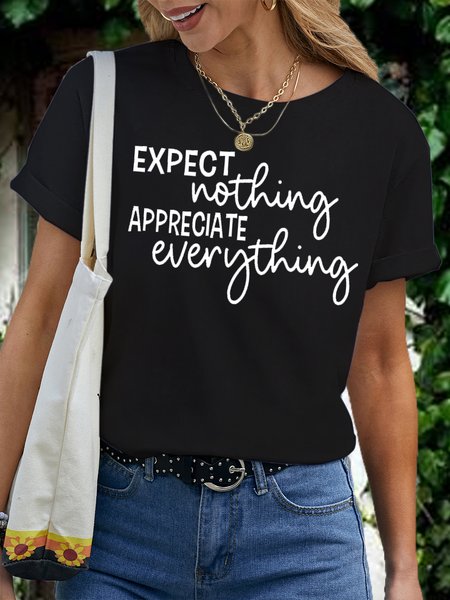 

Women's Expect Nothing Appreciate Everything Casual Letters T-Shirt, Black, T-shirts