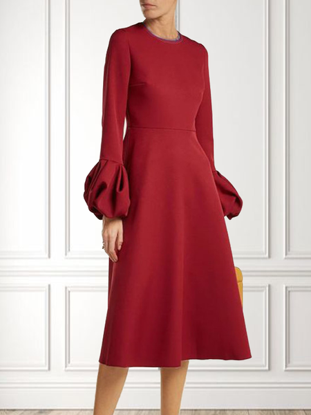 

Crew Neck Long sleeve Regular Fit Solid Dress, Red, Dresses