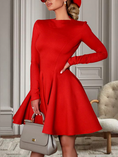 

Plain Elegant Long Sleeve Mini Party Dress, Red, Mini Dresses