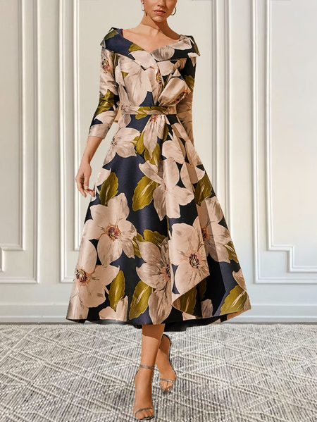 

Floral Elegant Party Half sleeve Dress, As picture, Midi Dresses