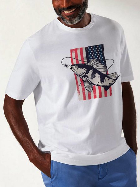 

American Flag Crew Neck Short-sleeved T-shirt, White, Men's t-shirts