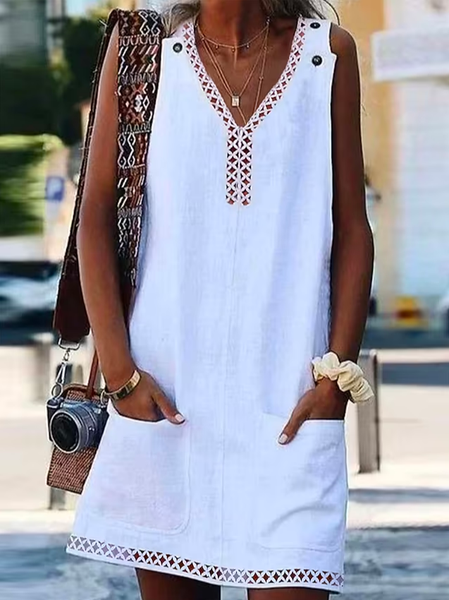 

Loose Cotton Casual Lace Dress, White, Dresses